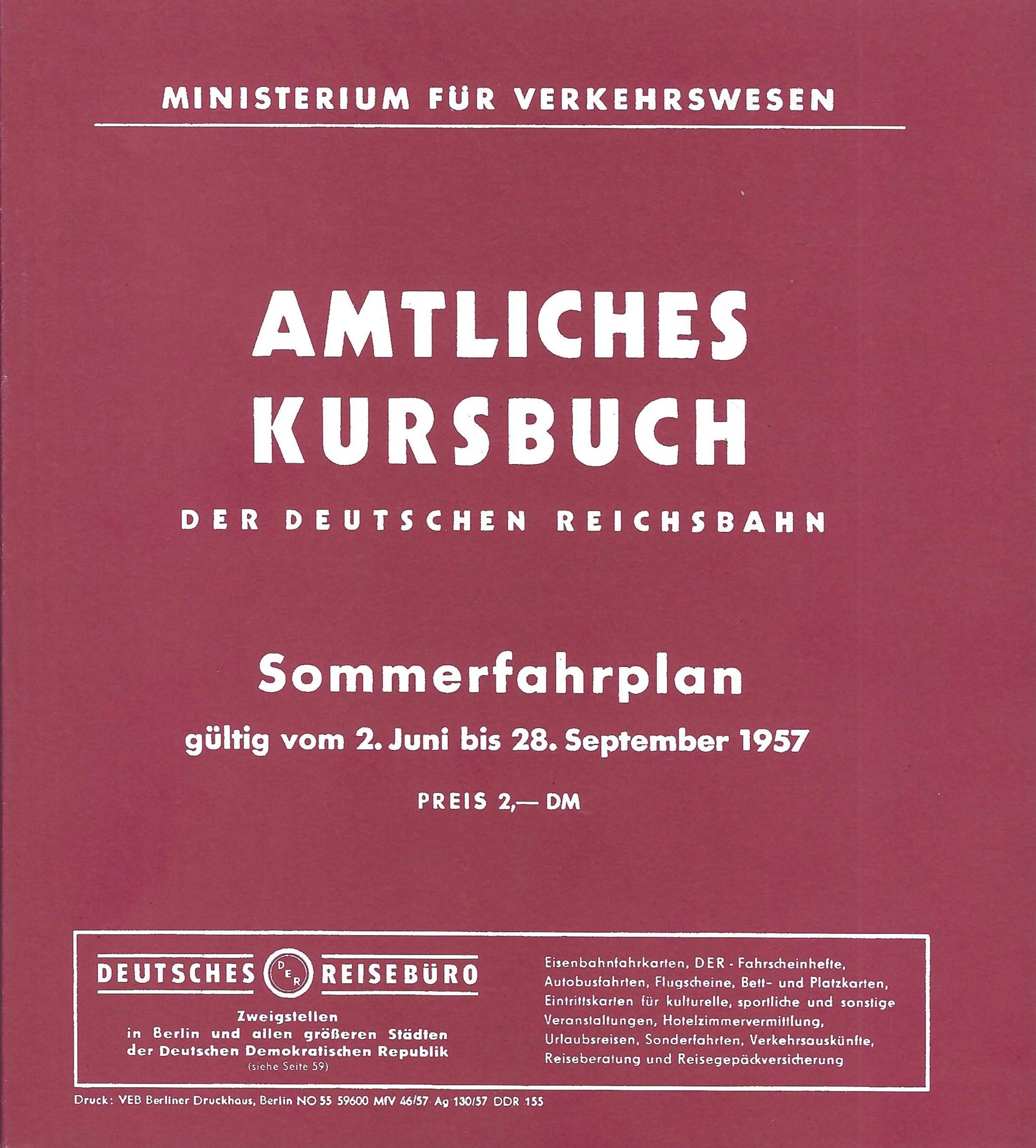 Bild von Amtliches Kursbuch der deutschen Reichsbahn Sommer 1957