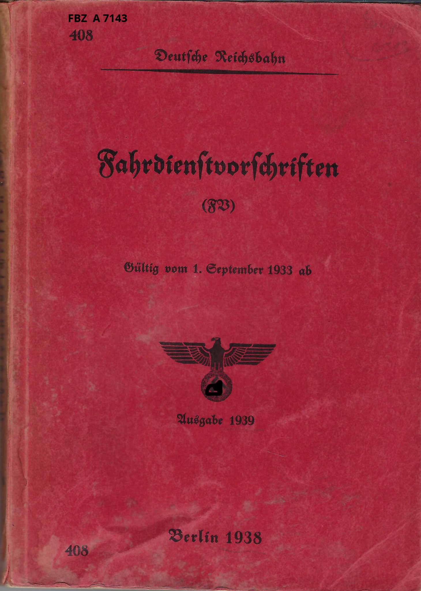 Bild von Fahrdienstvorschriften (FD) DV 408 Ausgabe 1939