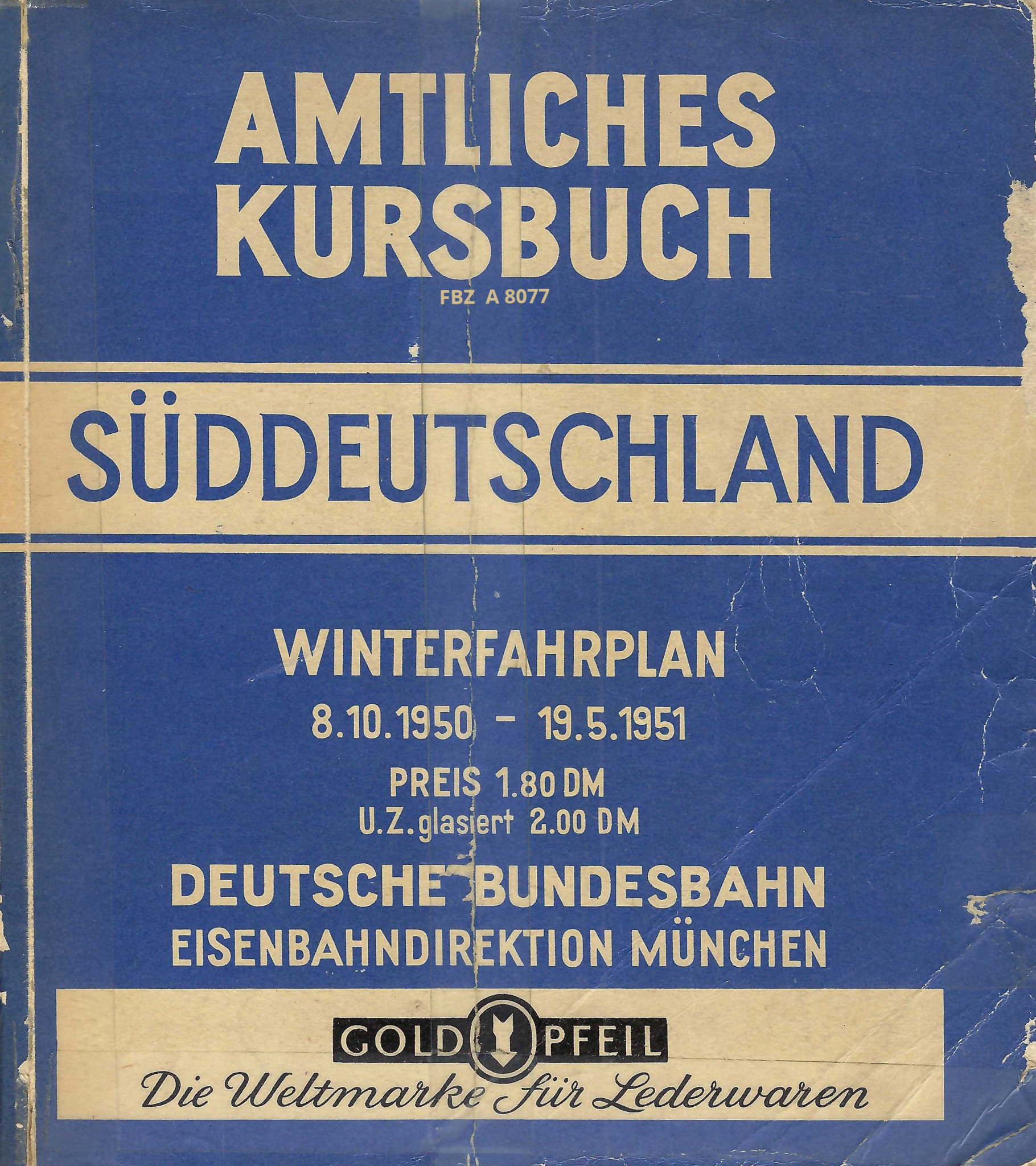 Bild von Amtliches Kursbuch Süddeutschland Winter 1950/51