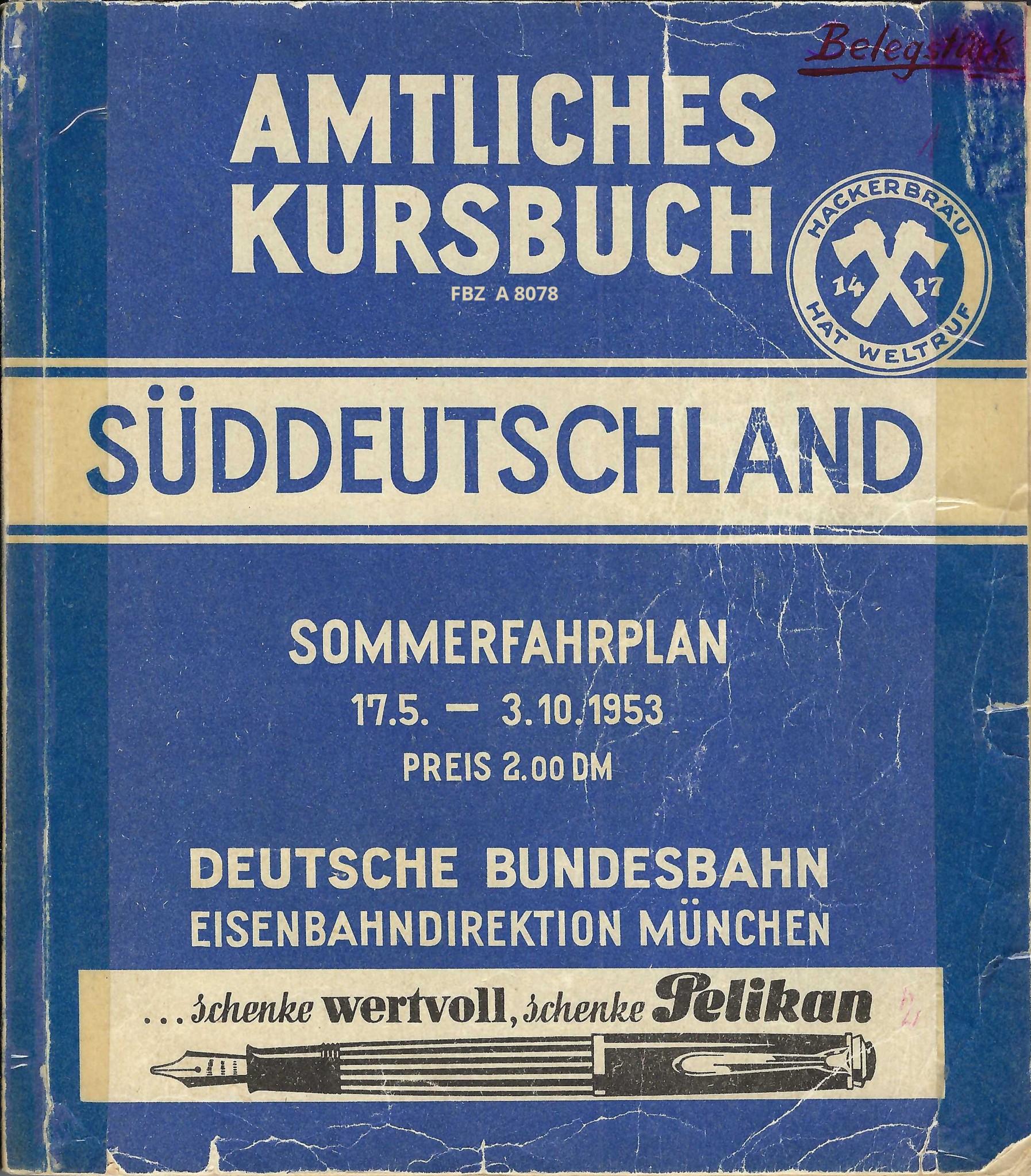 Bild von Amtliches Kursbuch Süddeutschland Sommer 1953