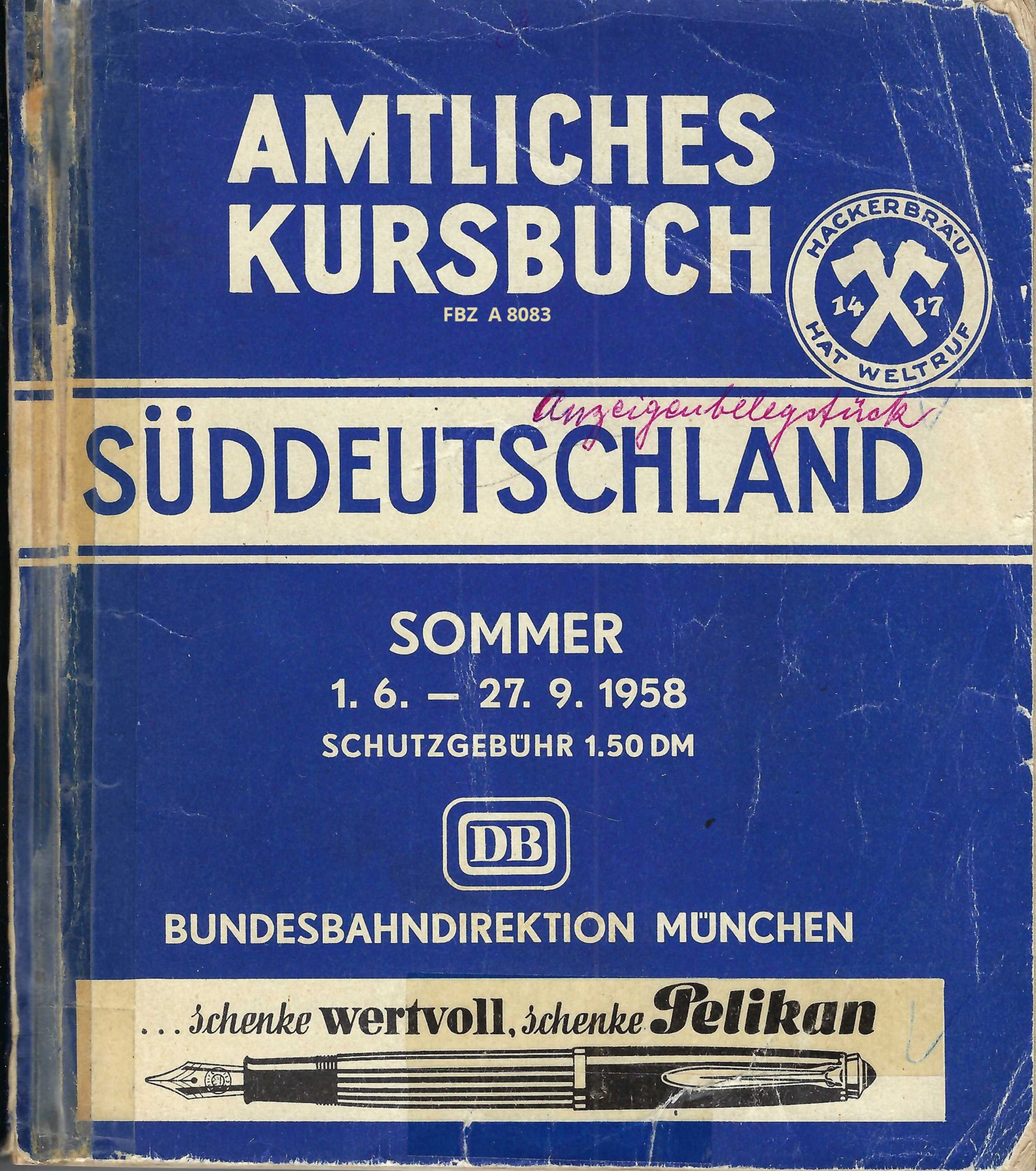 Bild von Amtliches Kursbuch Süddeutschland Sommer 1958