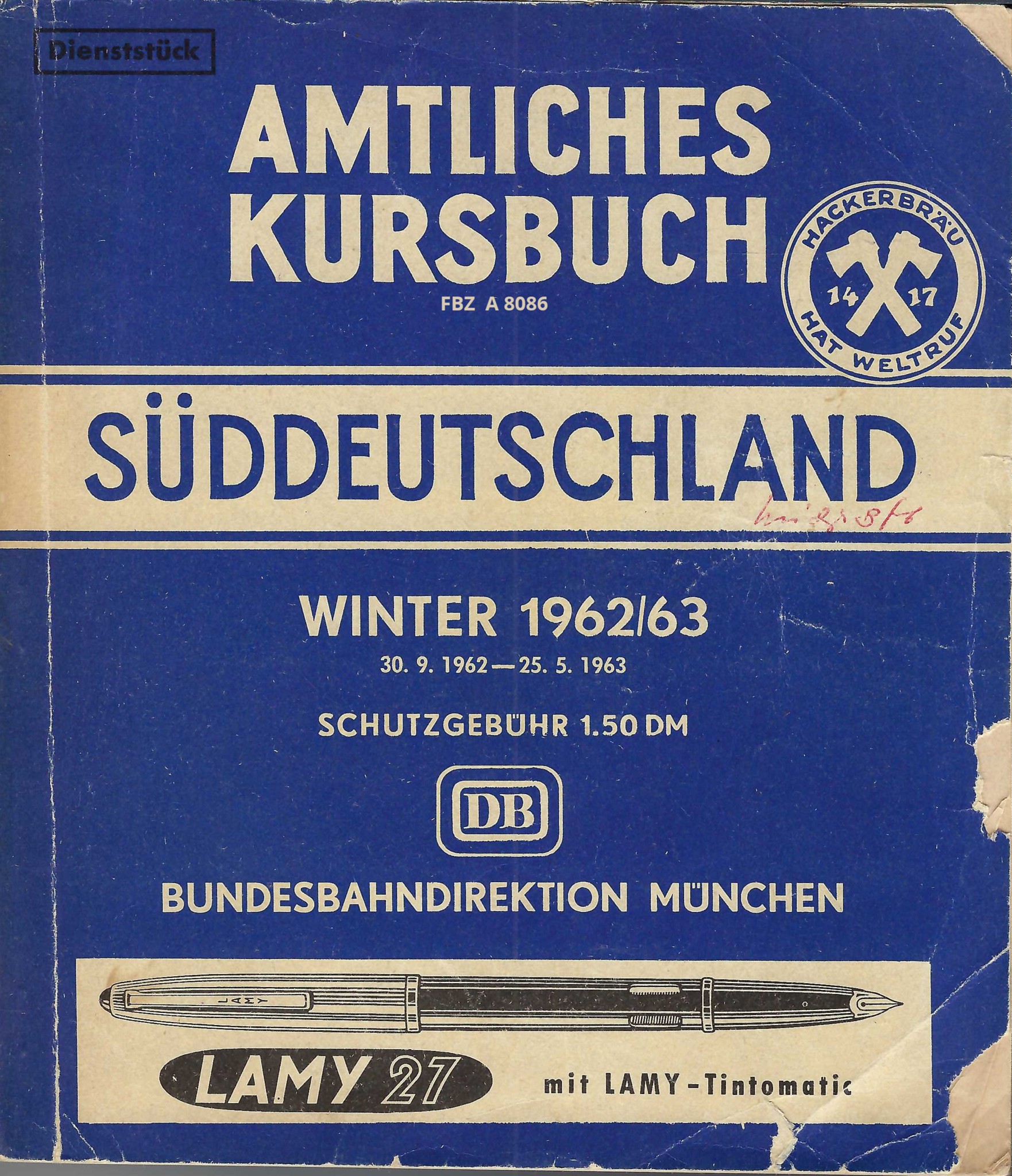 Bild von Amtliches Kursbuch Süddeutschland Winter 1962/63
