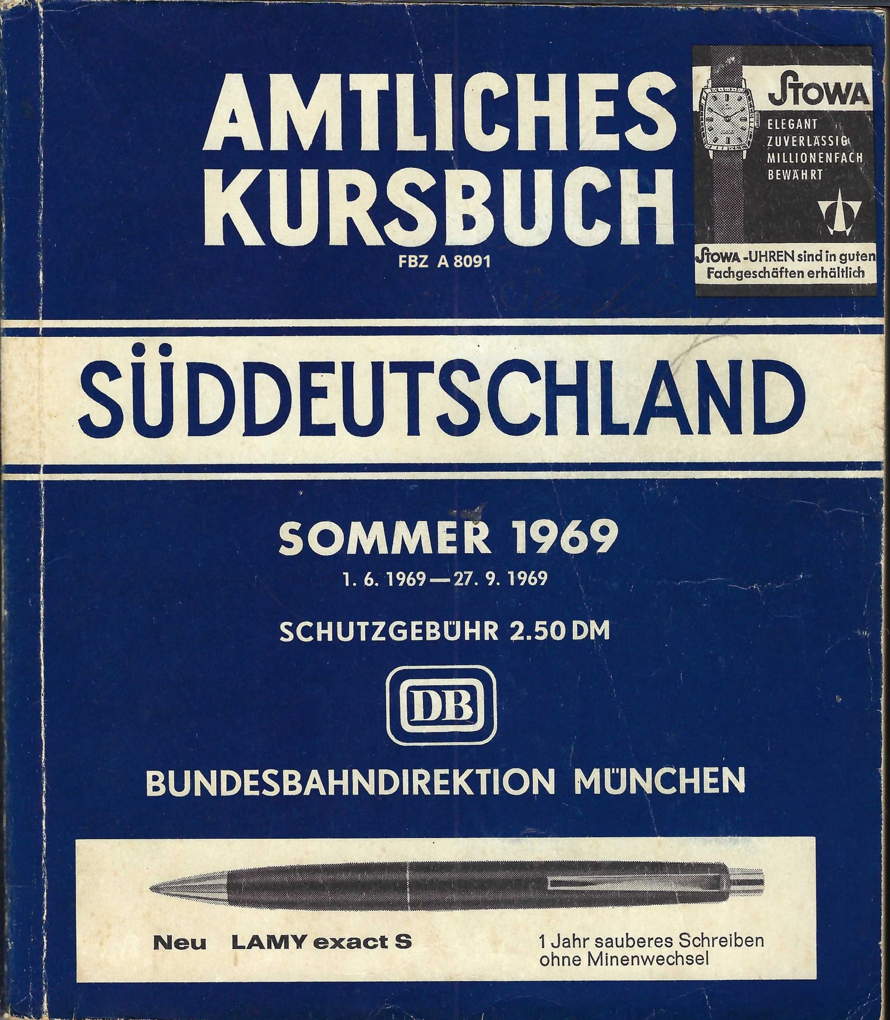 Bild von Amtliches Kursbuch Süddeutschland Sommer 1969