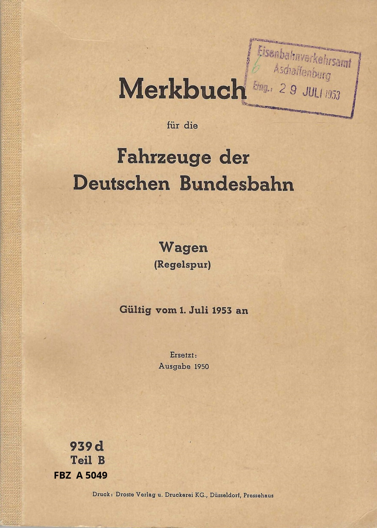 Merkbuch für die Fahrzeuge der Deutschen Bundesbahn - Wagen (Regelspur)