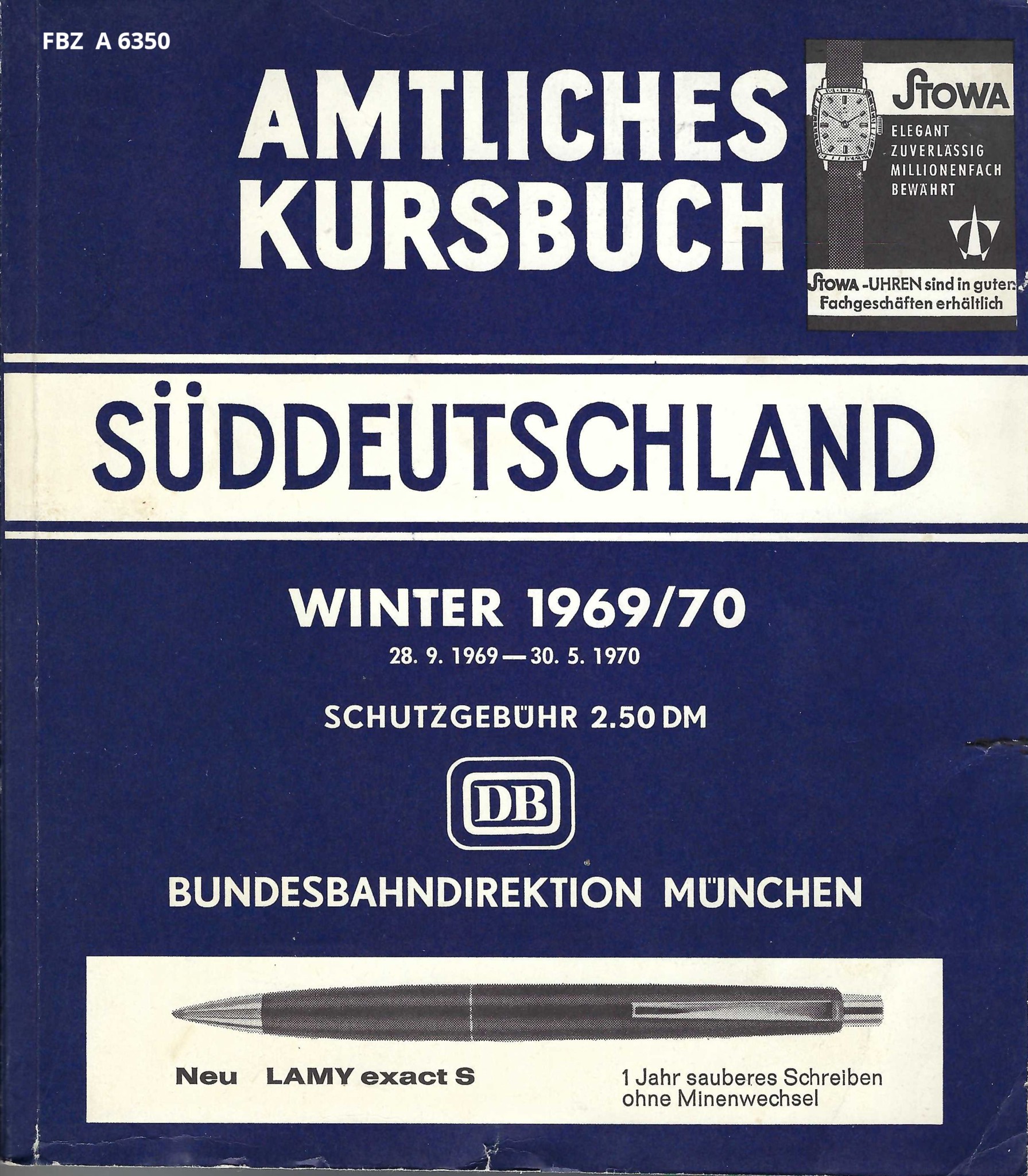 Bild von Amtliches Kursbuch Süddeutschland Winter 1969/70