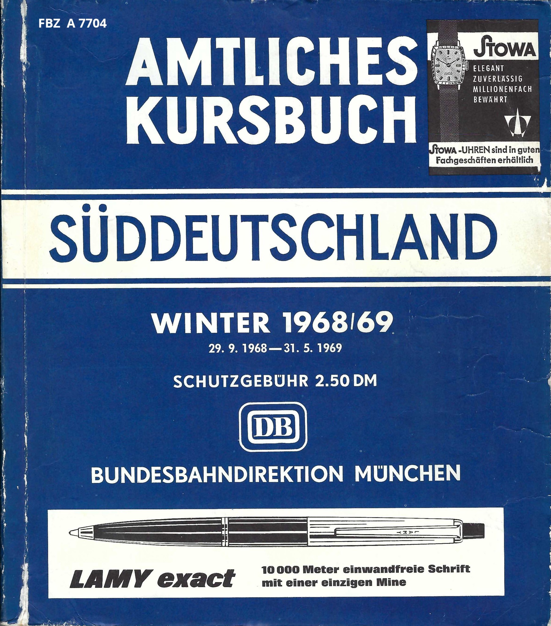 Bild von Amtliches Kursbuch Süddeutschland Winter 1968/69