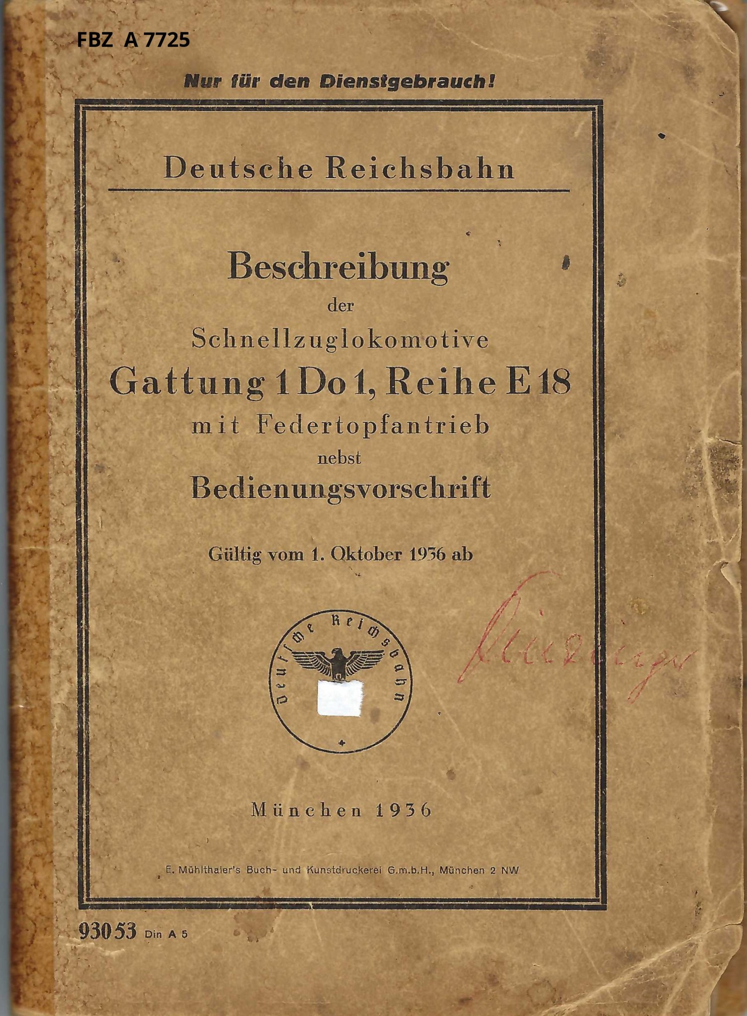 Bild von Beschreibung der Schnellzuglokomotive Gattung 1´ Do 1´ Reihe E 18