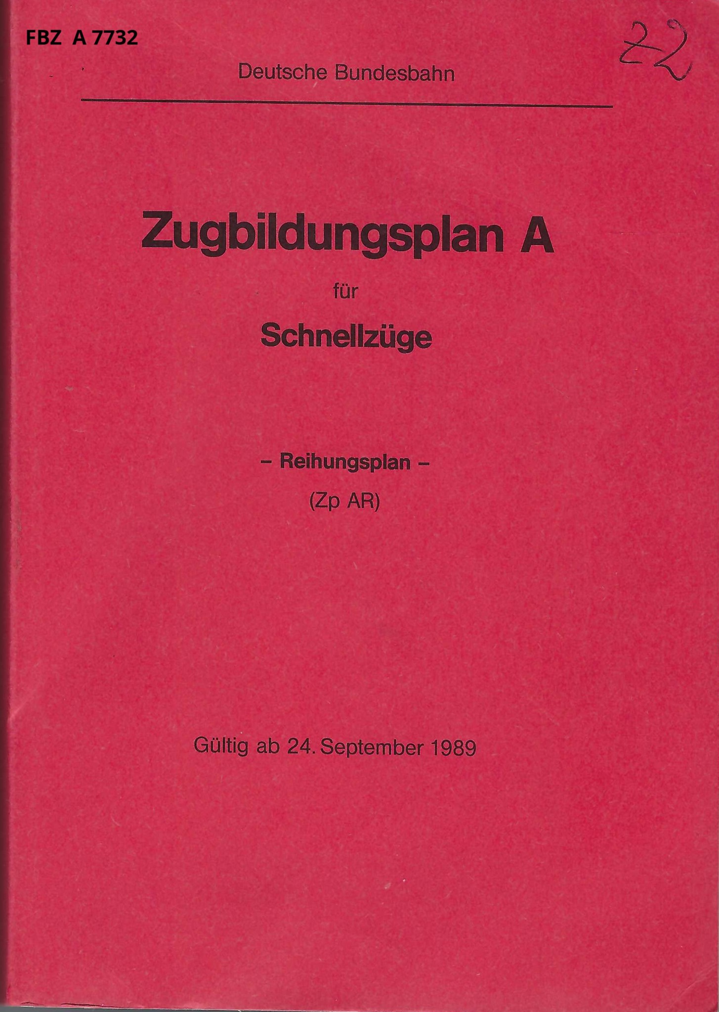 Bild von Zugbildungsplan A für Schnellzüge Reihungsplan 1989