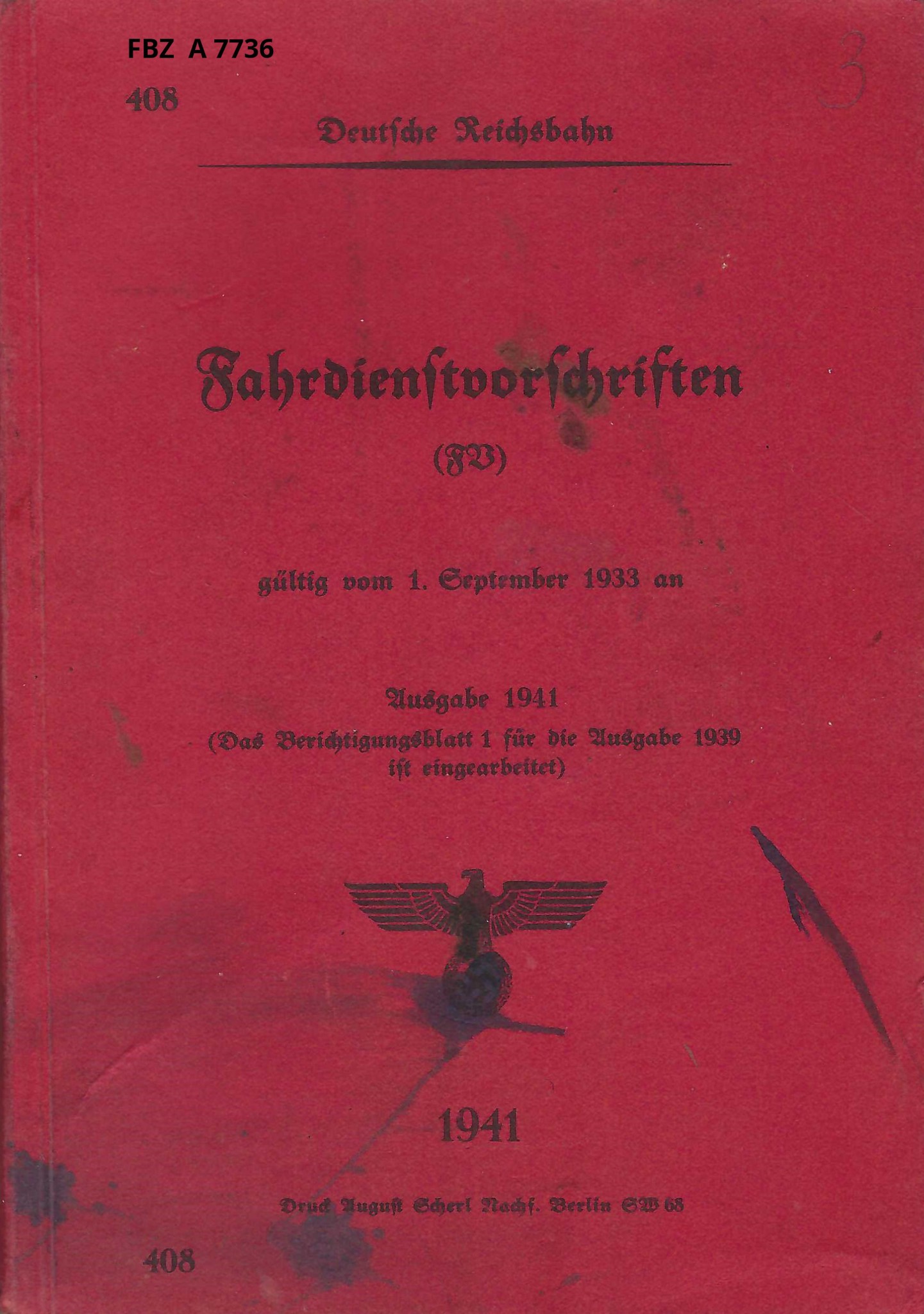 Bild von Fahrdienstvorschriften (FD) DV 408 Ausgabe 1941
