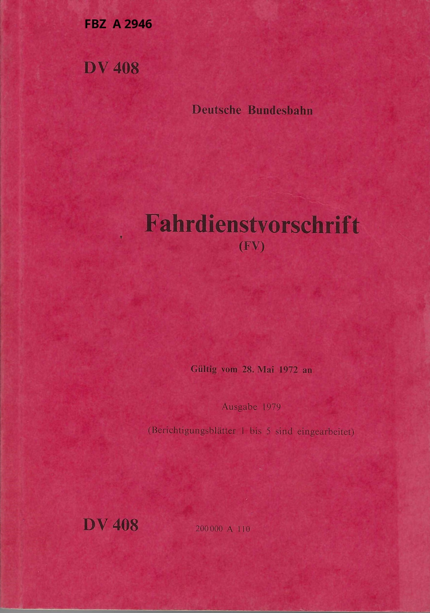 Bild von Fahrdienstvorschriften (FD) DV 408 Ausgabe 1979