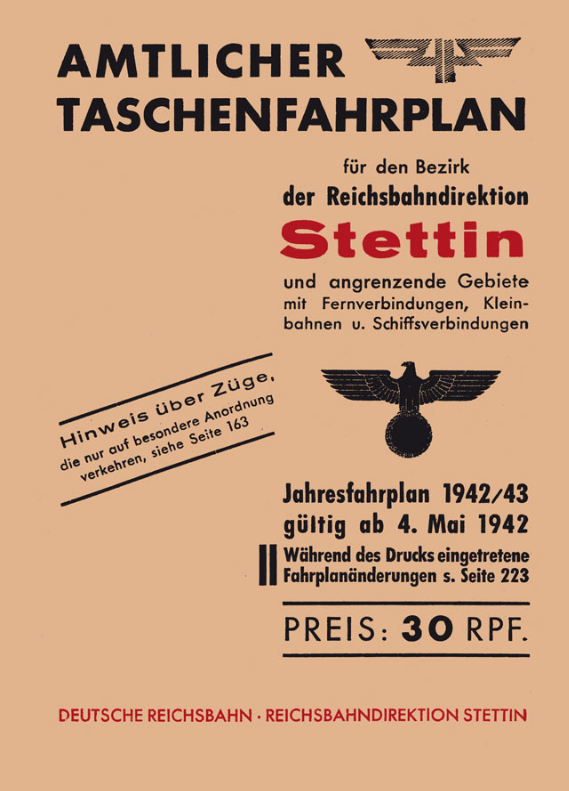 Bild von Amtlicher Taschenfahrplan für den Bezirk der Reichsbahndirektion Stettin 1942/43